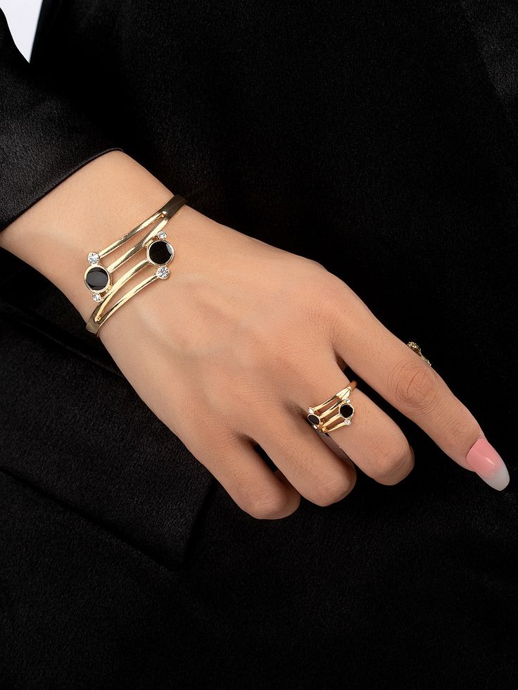 Multicolor  Collar     Embellished Bracelet And Ring Set, Bracelet And Ring, Women's Jewelry Sets, Watches Women Fashion, Fashion Bracelets, Ring Set, All Fashion, Ring Sets, Zinc Alloy