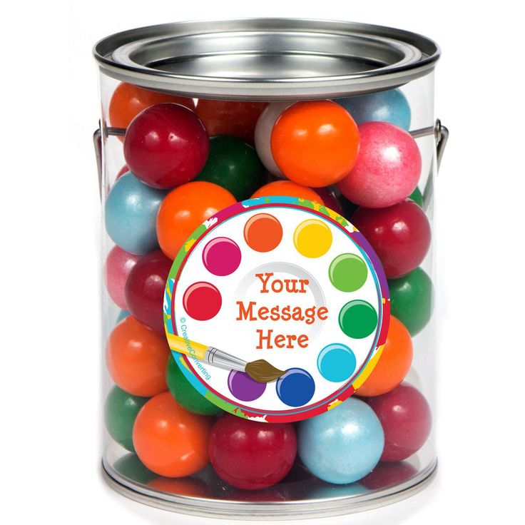 a can filled with lots of colorful balls