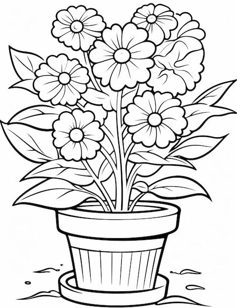 a potted plant with flowers in it coloring pages for adults and children to color