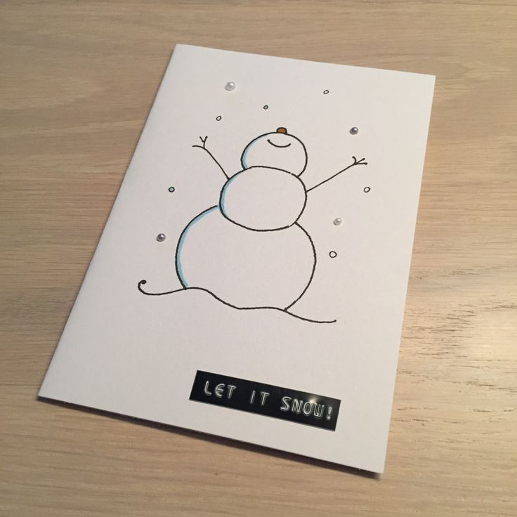 a card with a drawing of a snowman saying let it snow on the front