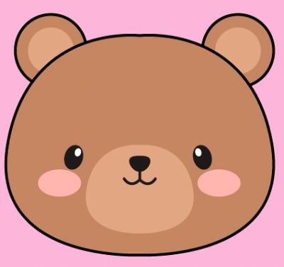 a brown teddy bear with pink cheeks and eyes on a pink background is the face of an animal that appears to be smiling