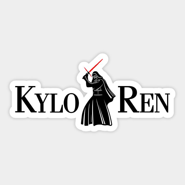 the kylo ren sticker is shown in black and white with a red light saber