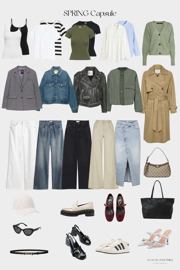 This guide simplifies how the spring wardrobe capsule should look like. Remember to not copy paste, because everyone is different and you may not need that many jackets or shoes, but if you have everything or a part from this small guide, you're already good to go and now you can only mix and match. Have fun styling 💙 SpringCapsule, WardrobeEssentials, MinimalistStyle, MixAndMatch, KeyItems, SpringEssentials, CapsuleCollection, EffortlessOutfits, SpringEdit, WardrobeBasics, ClosetOrganization Spring Wardrobe Capsule, Everyone Is Different, Spring Capsule Wardrobe, Wardrobe Capsule, Spring Capsule, Copy Paste, Spring Wardrobe, Effortless Chic, Mix N Match