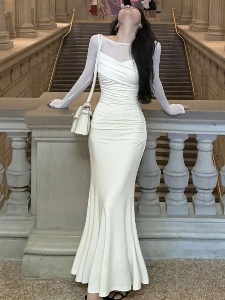 Shipping: Worldwide Express Shipping AvailableDelivery time: 7-15Days Fast ShippingReturns: Fast refund, 100% Money Back Guarantee. White Mermaid Dress, Fashion Patchwork, White Mermaid, Summer Bodycon Dress, Womens Knit Dresses, Mini Robes, Spring Summer Dress, Mermaid Dress, Chic Woman