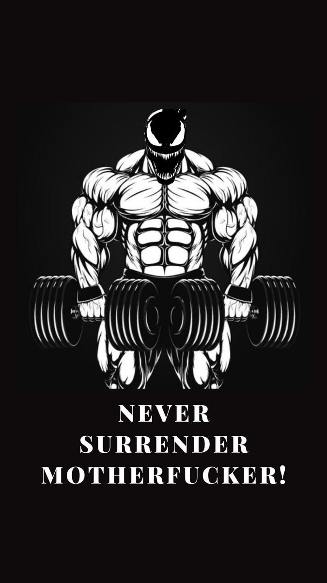 a black and white image of a man lifting a barbell with the words never surrender mother