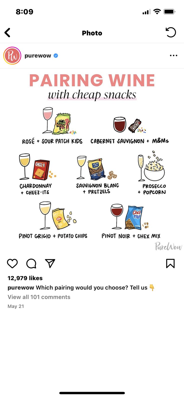 the menu for pairing wine with cheap snacks