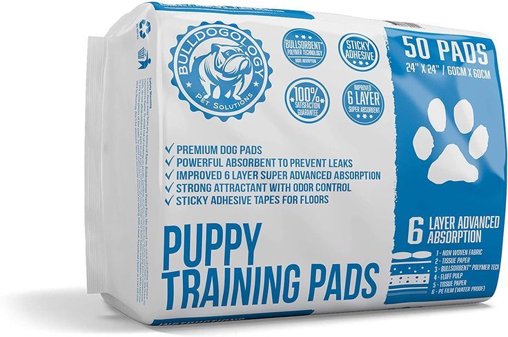 the puppy training pads are white and blue