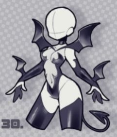 an image of a cartoon character with bats on her body and hands in the air