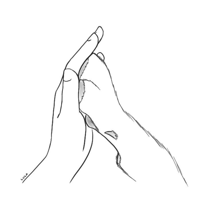 a drawing of two hands holding each other with one hand on top of the other