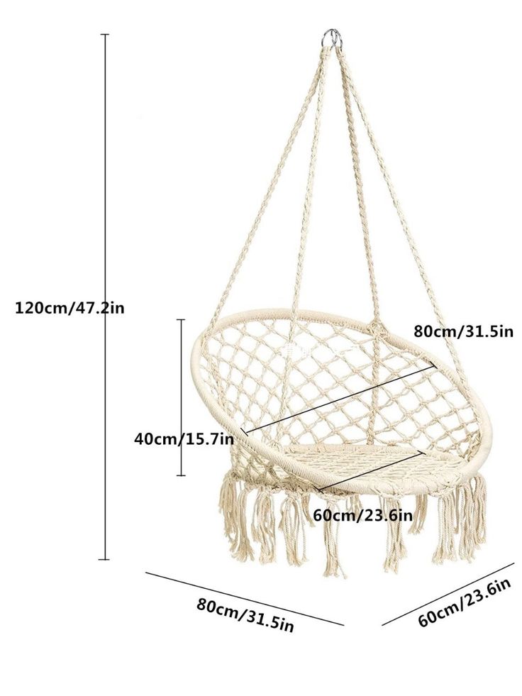 a white hanging hammock with tassels measurements