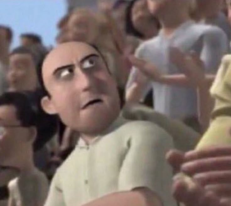 an animated image of a man with many people in the background