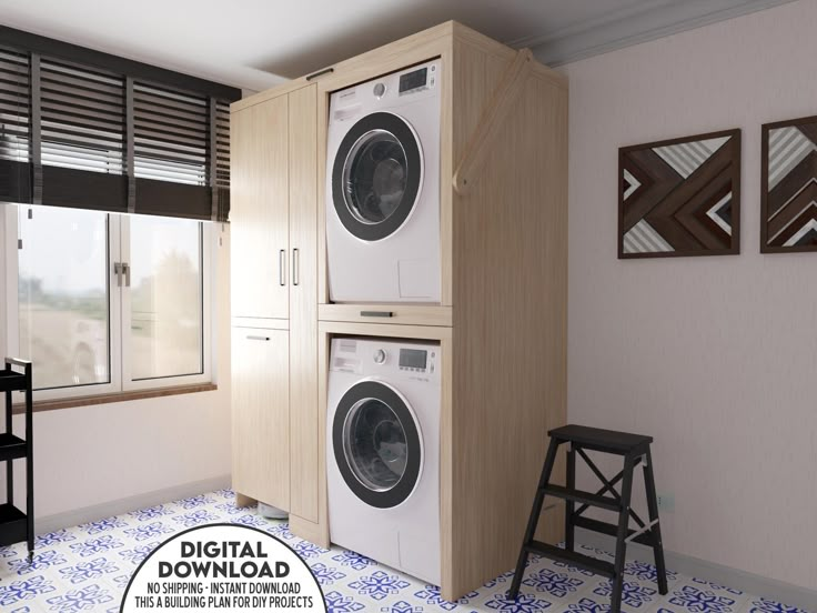 a washer and dryer in a small room