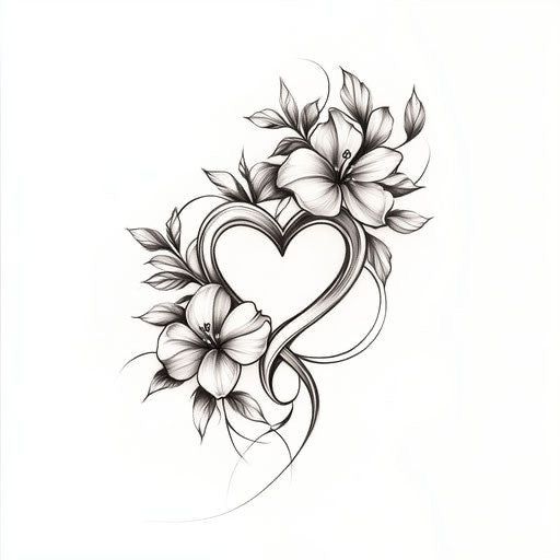 a heart and flowers tattoo design on the back of a woman's shoulder,