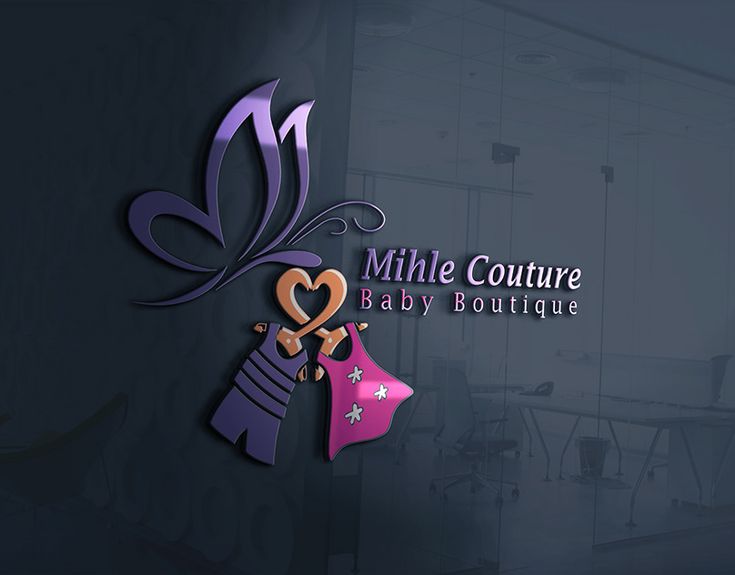 a logo for a baby boutique that is purple and has two hearts on the front