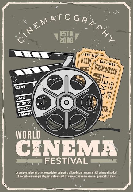 an old movie poster with the words world cinema festival and film reels on it