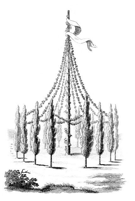 a drawing of a tree with lots of balls hanging from it's branches in the air