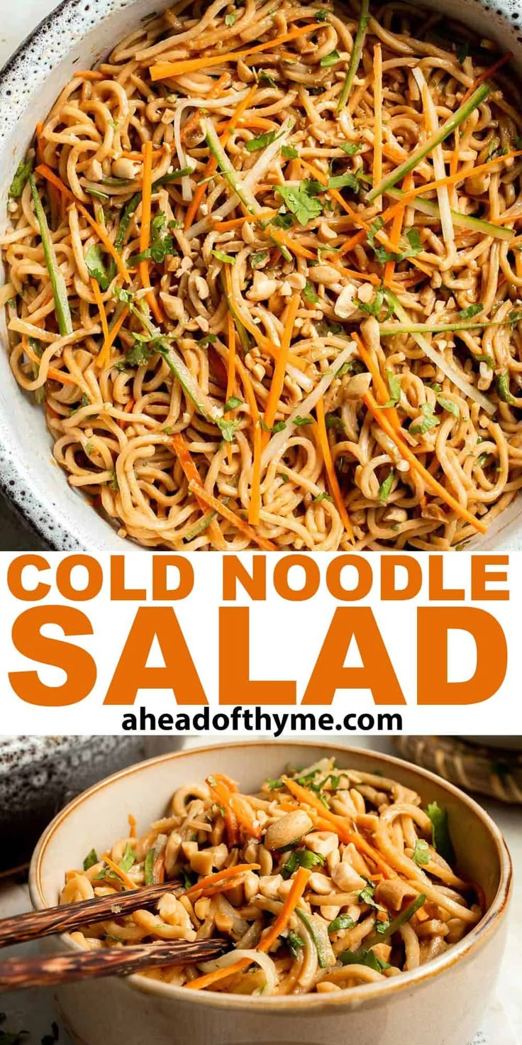 this cold noodle salad is loaded with carrots, broccoli and noodles