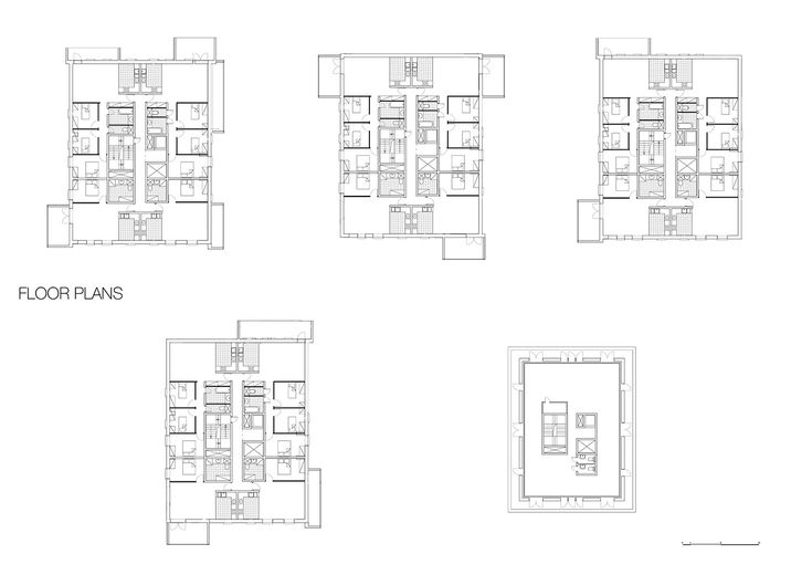 four floor plans for an apartment building