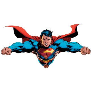 superman flying through the air with his arms spread out and his head turned to look like he