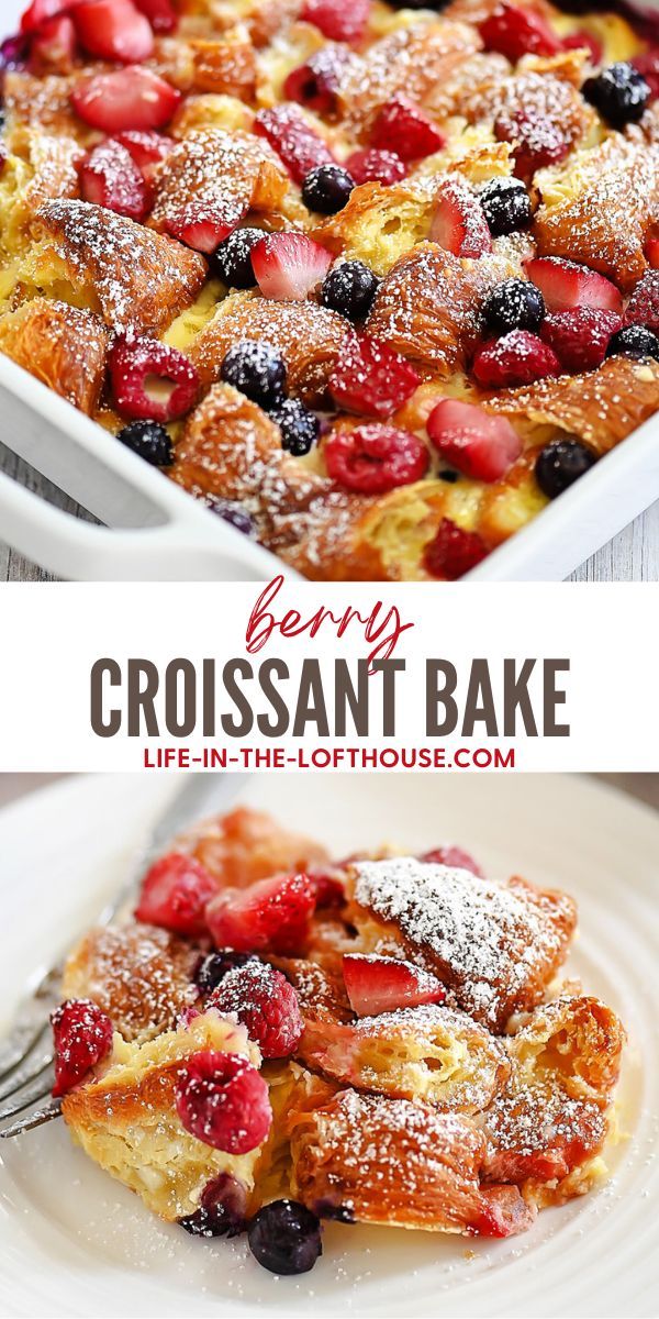 berry croissant bake with powdered sugar on top