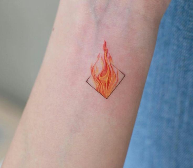 a small tattoo on the arm of a person with a fire pattern on it's wrist