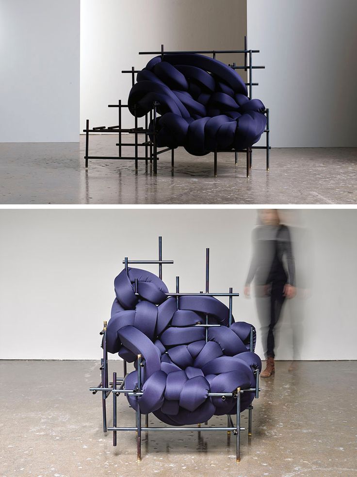 two photographs side by side one with a chair and the other with a sculpture