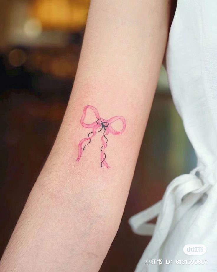 Cute Ribbon Tattoo, Dainty Ribbon Tattoo, Ribbon Tattoos Bow, Tiny Pink Ribbon Tattoo, Ribbon Tattoos Bow Leg, Ribbon Tattoos, School Nails, Tattoos And Piercings, Piercings