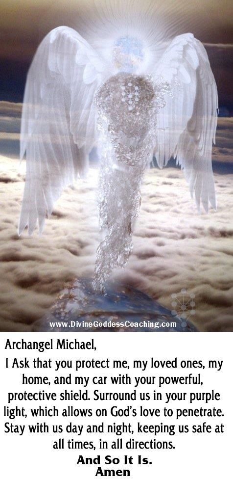 an angel standing in the clouds with his wings spread out and water pouring from it