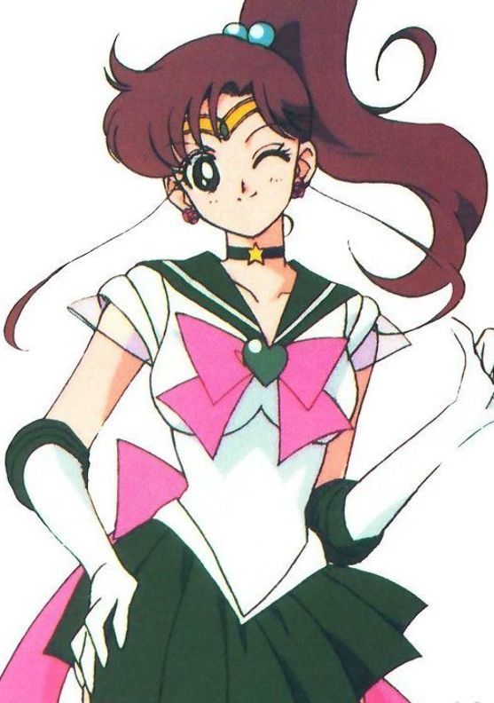 an anime character with long hair wearing a pink and white uniform, holding her hands behind her back