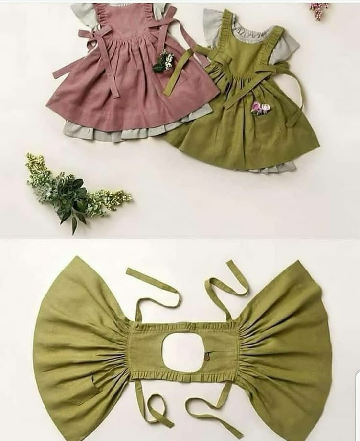 two pictures of clothes made to look like children's clothing, one in green and the other in pink