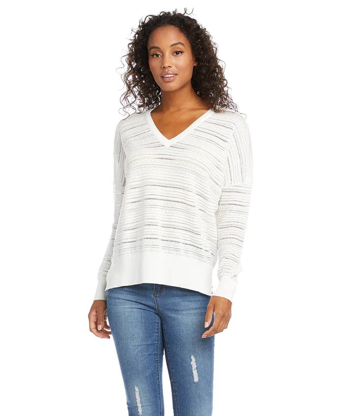 Richly textured yarns create this lux jacquard knit pullover featuring mixed-scale stripes. Eyelet Sweater, Boho Chic Clothing, Textured Yarn, Jacquard Sweater, Boho Chic Outfits, Chic Clothing, Karen Kane, Jacquard Knit, Light Sweater