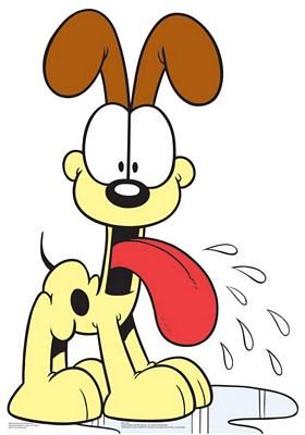 a cartoon dog holding a red object in its paws