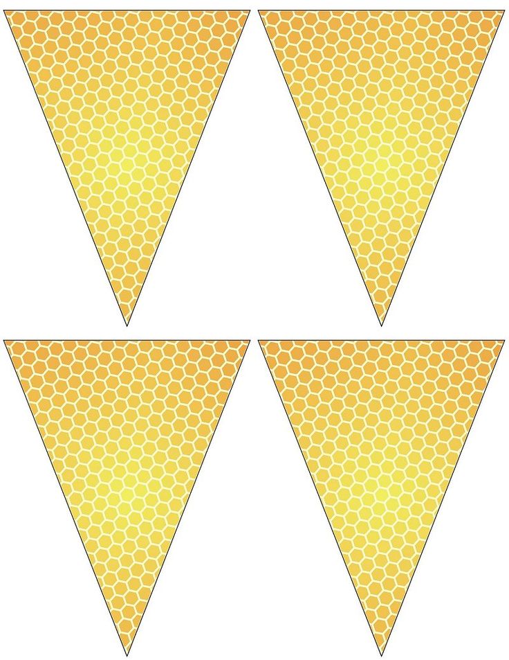 four yellow hexagonal triangles with honeycombs in the middle and one triangle at the top