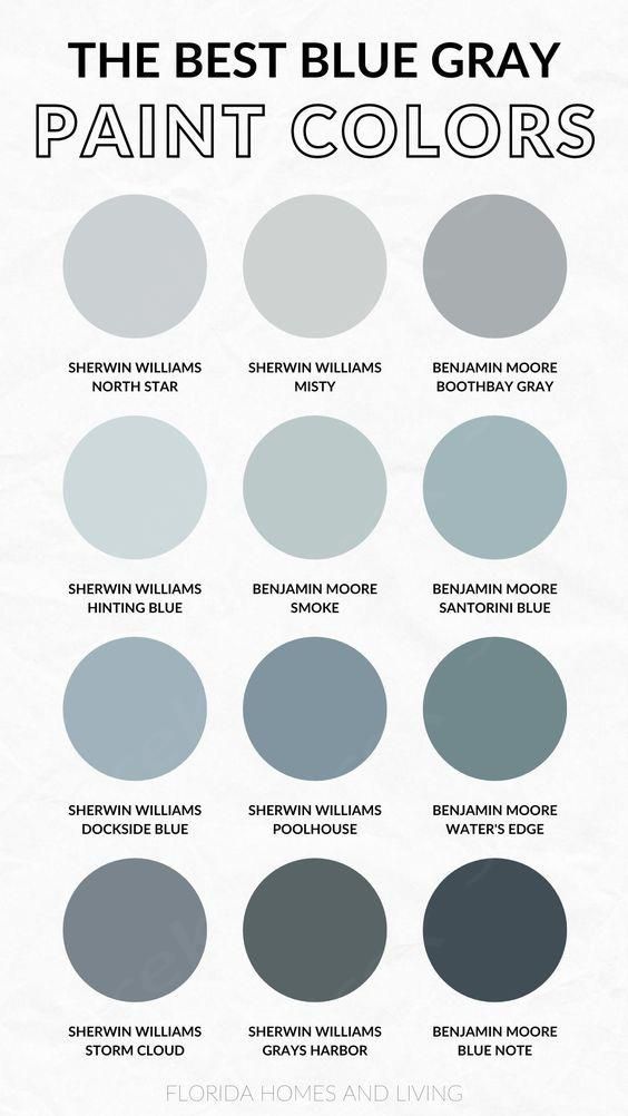 the best blue gray paint colors for your home and living room, with different shades to choose