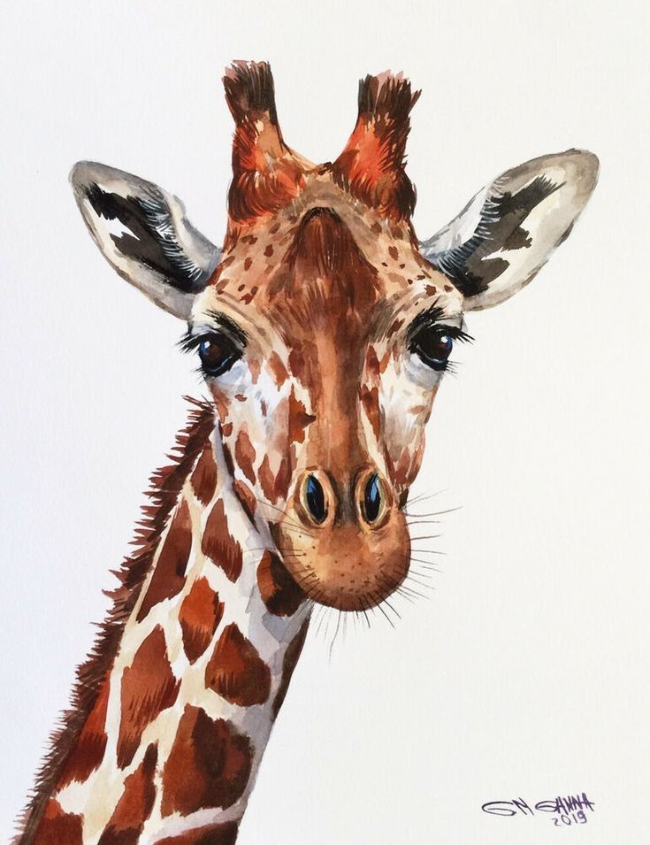 a painting of a giraffe looking at the camera