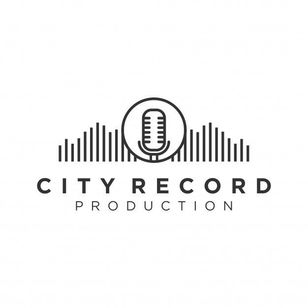 the city record production logo is shown in black and white, with a microphone on top