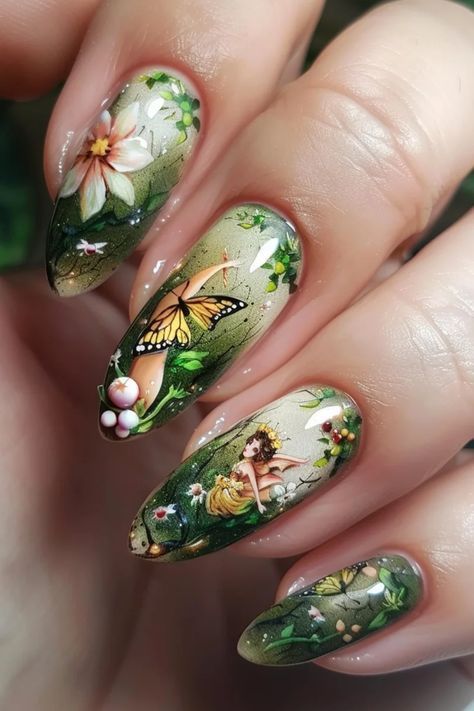 Gemini Nails, Unique Acrylic Nail Designs, Manicure Steps, Birthday Nail Designs, Bow Nail Art, Butterfly Nail Designs, Marble Nail Designs, Blue Valentine, Green Nail Designs