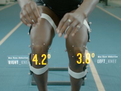 a woman with knee braces is shown in this ad