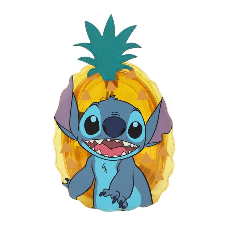 a cartoon character with a pineapple on his head and an image of stitchy in the background