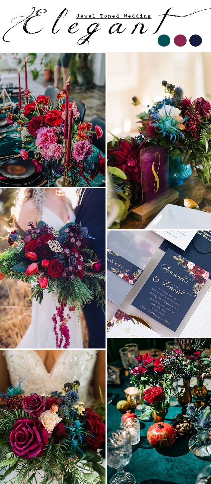 a collage of photos with flowers, candles and menus on it for an elegant wedding