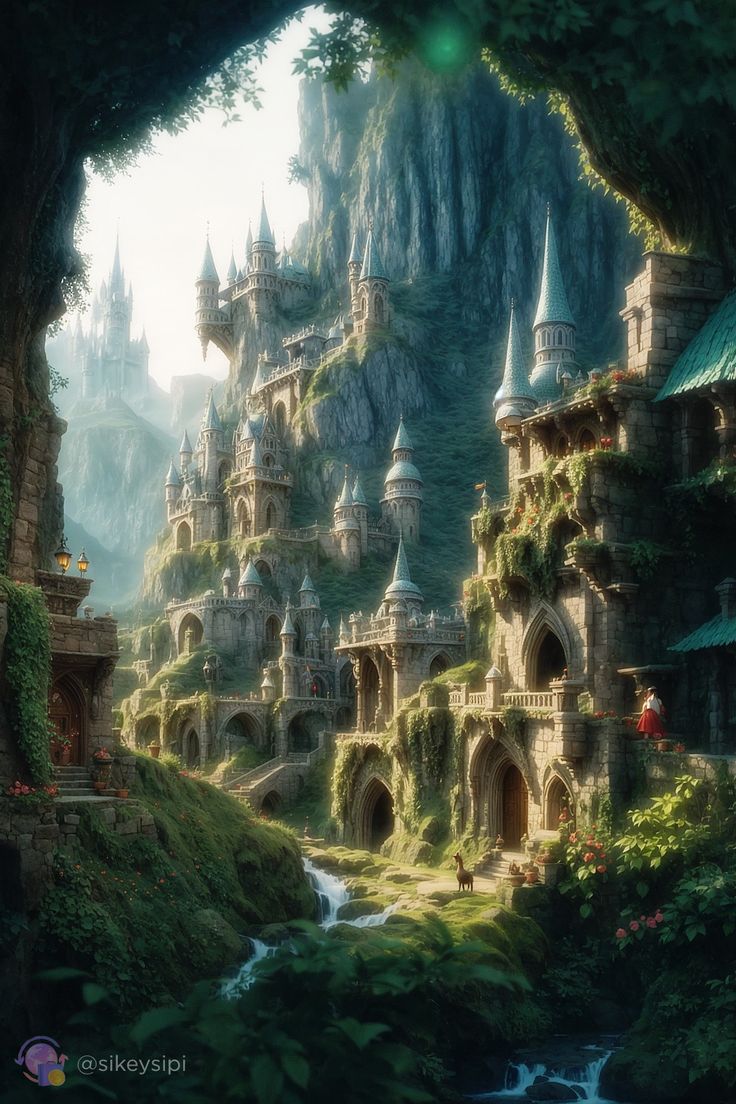 an image of a fantasy castle in the woods