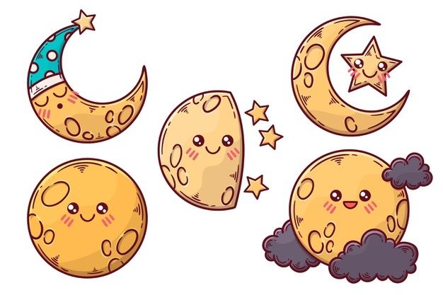 cartoon moon and stars with clouds in the sky