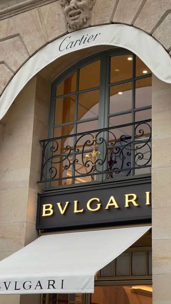 an entrance to a store with the name bvlgari written on it