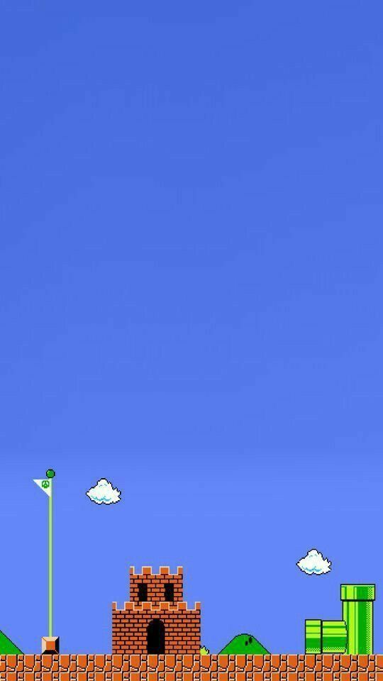 an old - school video game is shown in the middle of a blue sky with clouds