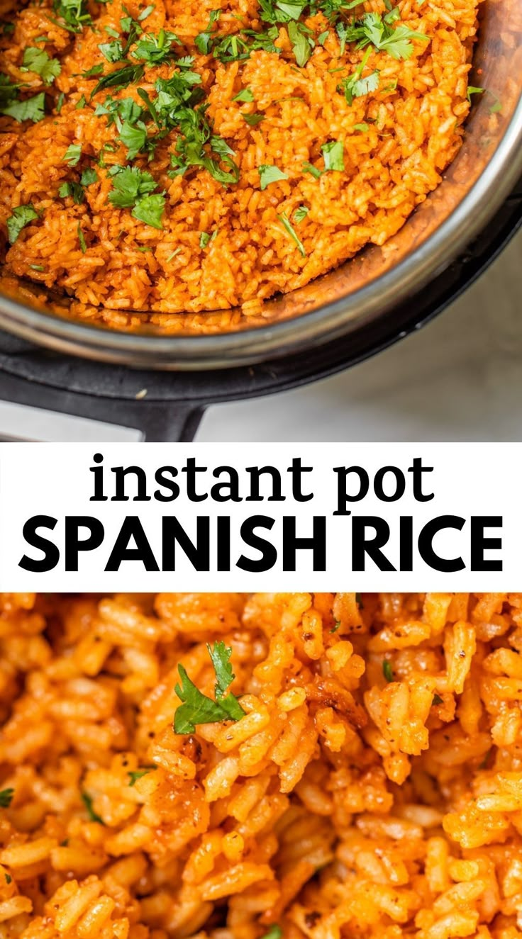 instant pot spanish rice in a crockpot with parsley on top