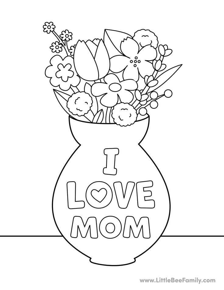 I Love Mom Coloring Page Mom Coloring Pages For Kids, Mom Activities Preschool, I Love You Mom Coloring Pages, Mothers Day Coloring Sheets, Coloring Pages Activities, Starfish Colors, Mom Coloring Pages, Flower Coloring Sheets, Bee Family