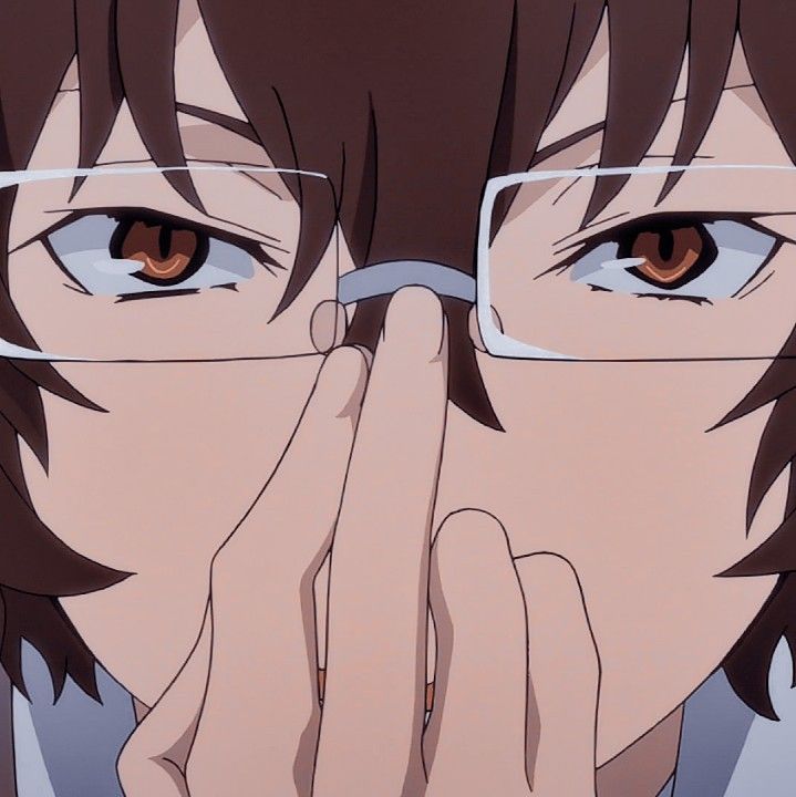 an anime character with glasses covering his face