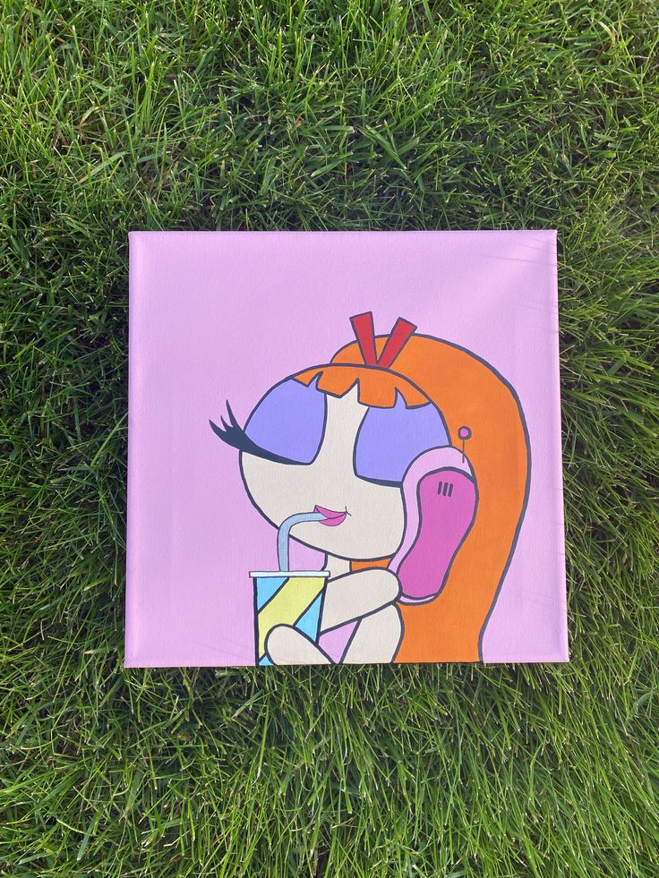 Blossom Powerpuff Painting, 90s Cartoon Canvas Painting, Canvas Painting Aesthetic, Cartoon Canvas Painting, Sisters Painting, Blossom Powerpuff, Canvas Cartoon, Cartoon Canvas, Art Night