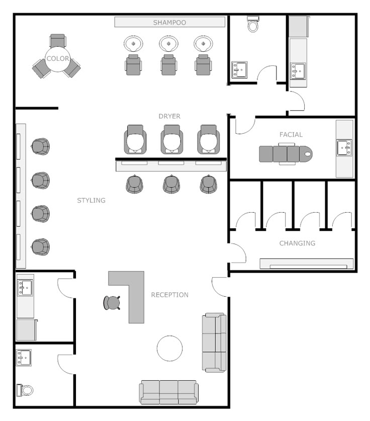 the floor plan for an office with furniture