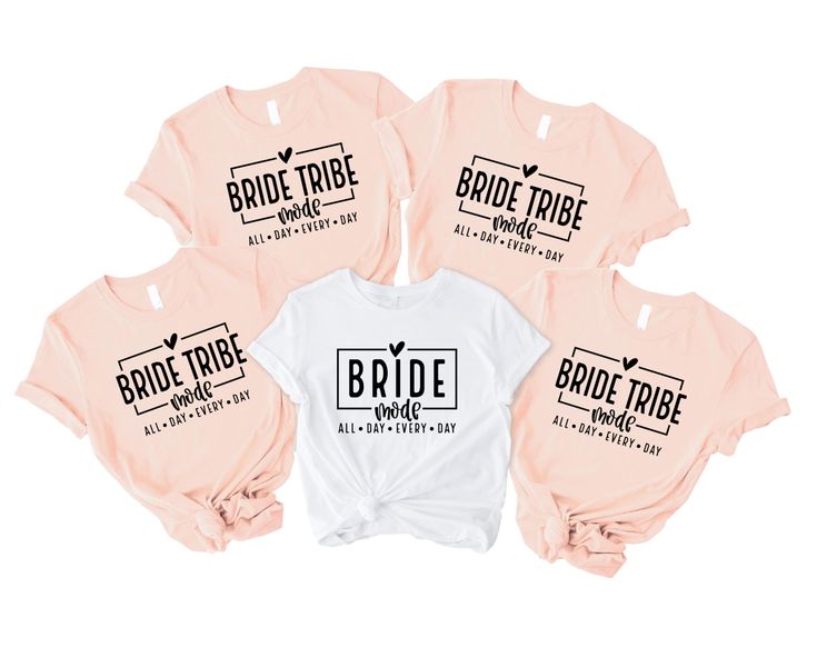 six bride t - shirts in pink and white with the words bride tribe on them